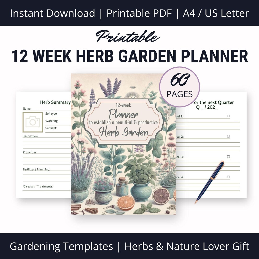Herb Garden Planner Printable, 12 Week Quarterly Planting Herbs ...