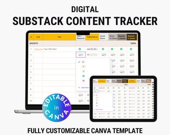 Suivi de contenu Substack, modèle d'agenda personnalisable | Planifiez, publiez, suivez les progrès et faites la promotion de vos publications en toute simplicité