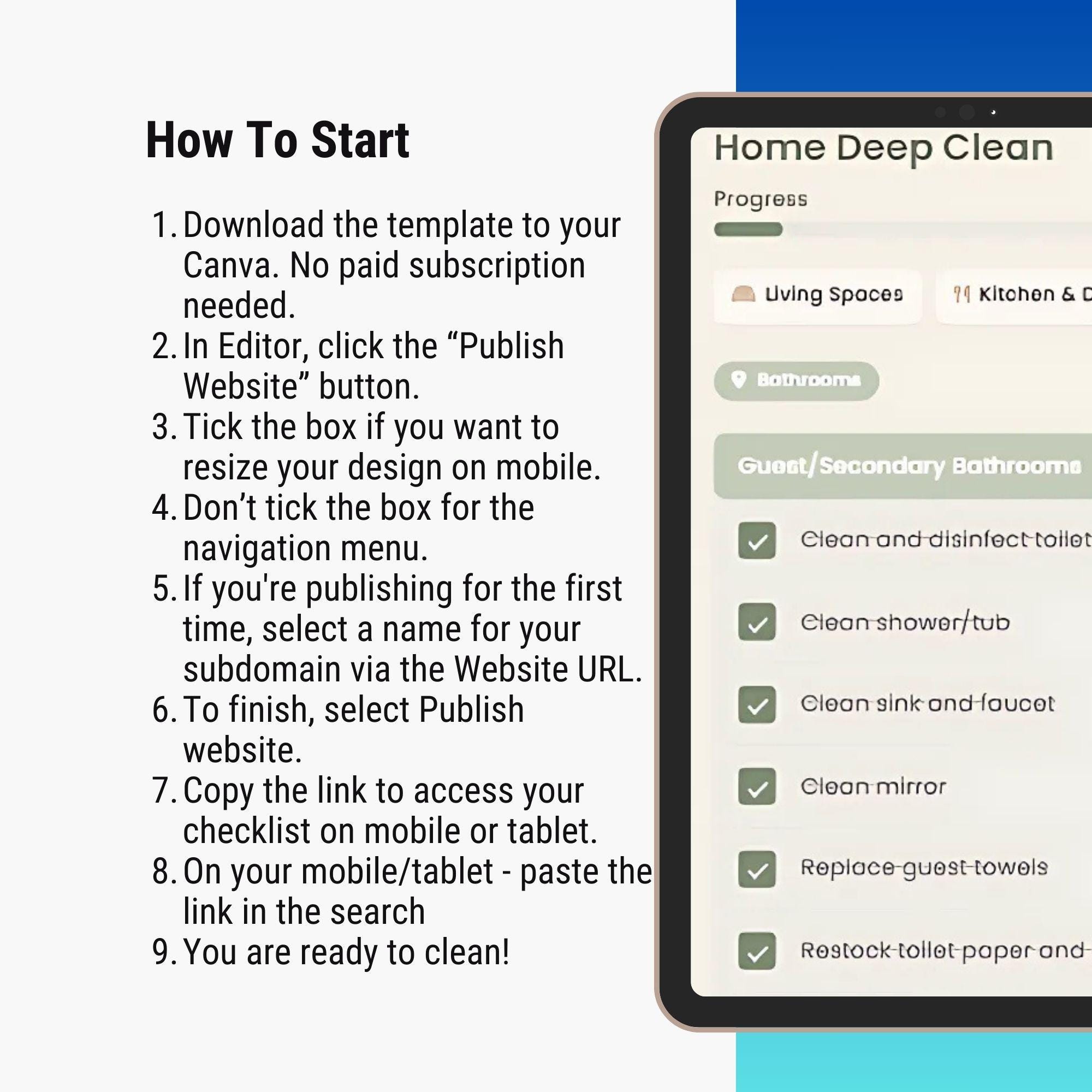 Digital Deep Clean Interactive App Template, Step by Step Checklist for ...