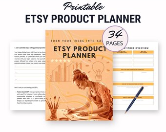 Cahier d'exercices du planificateur de produits Etsy, guide de développement d'annonces étape par étape, version imprimable du lancement de produit pour les petites entreprises, pages de planification de boutique en ligne
