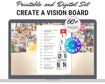 Maak een Vision Board, een stapsgewijze werkmap en een bundel canva-sjablonen, aanpasbare collagekit voor persoonlijke groei, A3, 16,5 x 11,7 inch