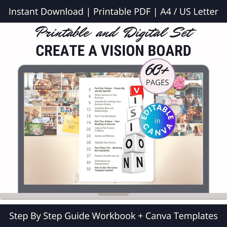 Create a Vision Board Step by Step Guide Workbook and Canva Templates ...
