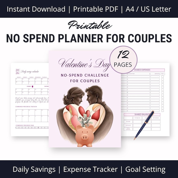 No-Spend 2 Week Planner for Couples, Relationship Financial Goal Setting Printable PDF, Valentine's Day Present, Couple's Savings Challenge