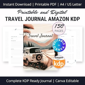 Modèle modifiable de carnet de voyage sur toile, Intérieur à faible teneur en KDP Amazon, encarts pour agenda de camping-car, Carnet de bord PDF pour Van Life, carnet de notes personnalisable