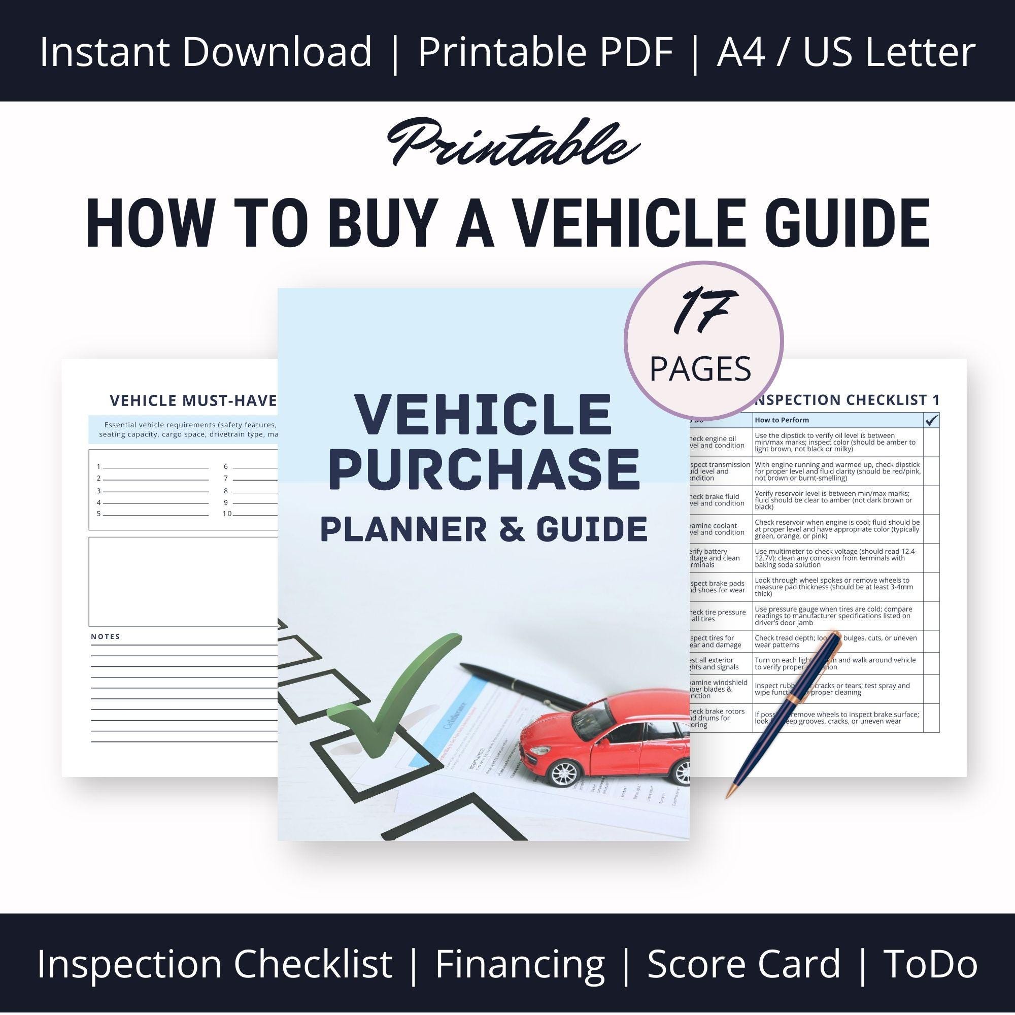 Vehicle Purchase Step by Step Printable Guide, New Car Buying Planner ...