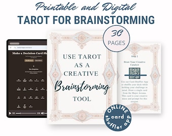 Tarot pour un remue-méninges créatif : outil d'idéation des arcanes majeurs, guide numérique PDF et application de mélangeur de cartes pour artistes, écrivains et innovateurs