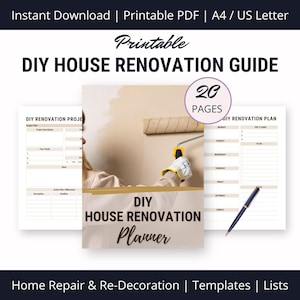 Planner di ristrutturazione fai da te per la casa, PDF stampabile, guida passo passo per la riparazione della casa, modelli e checklist per l'organizzazione delle decorazioni, set per il restyling della stanza