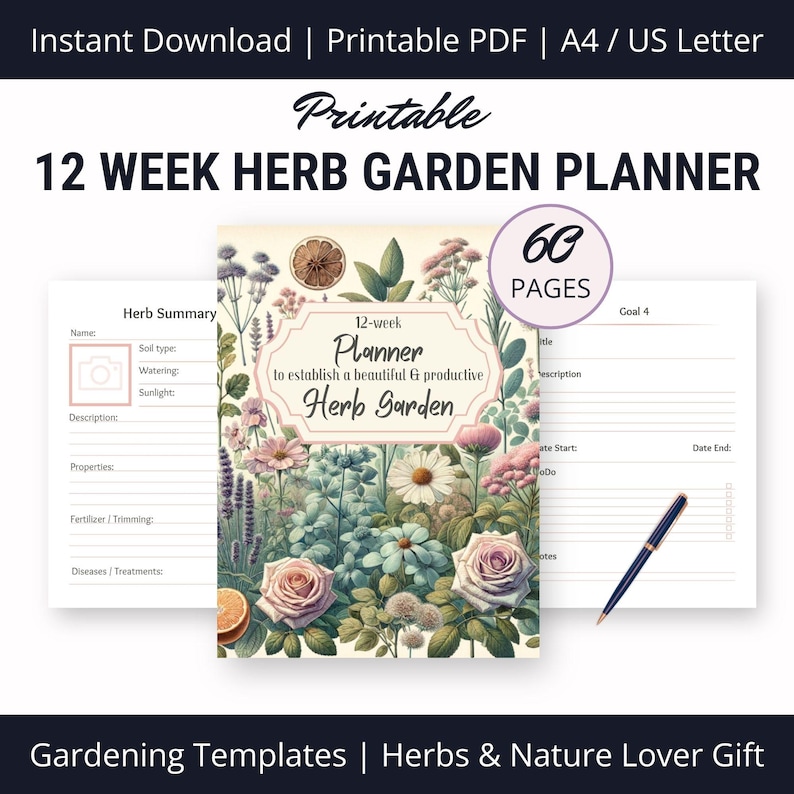 Herb Garden Planner, Planting Herbs Printable - 12 Week Quarterly ...