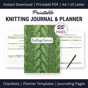 Stricken Planer Journal Printable, Handwerk Projekt Planung Vorlagen, anpassbares Geschenk Notizbuch, Garn & Nadel Organizer Einsatz PDF