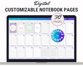 Standard Notebook Inserts, Fully Editable Canva Templates, Wide & College Ruled, Graph Paper, School Composition Pages+4 Customizable Covers