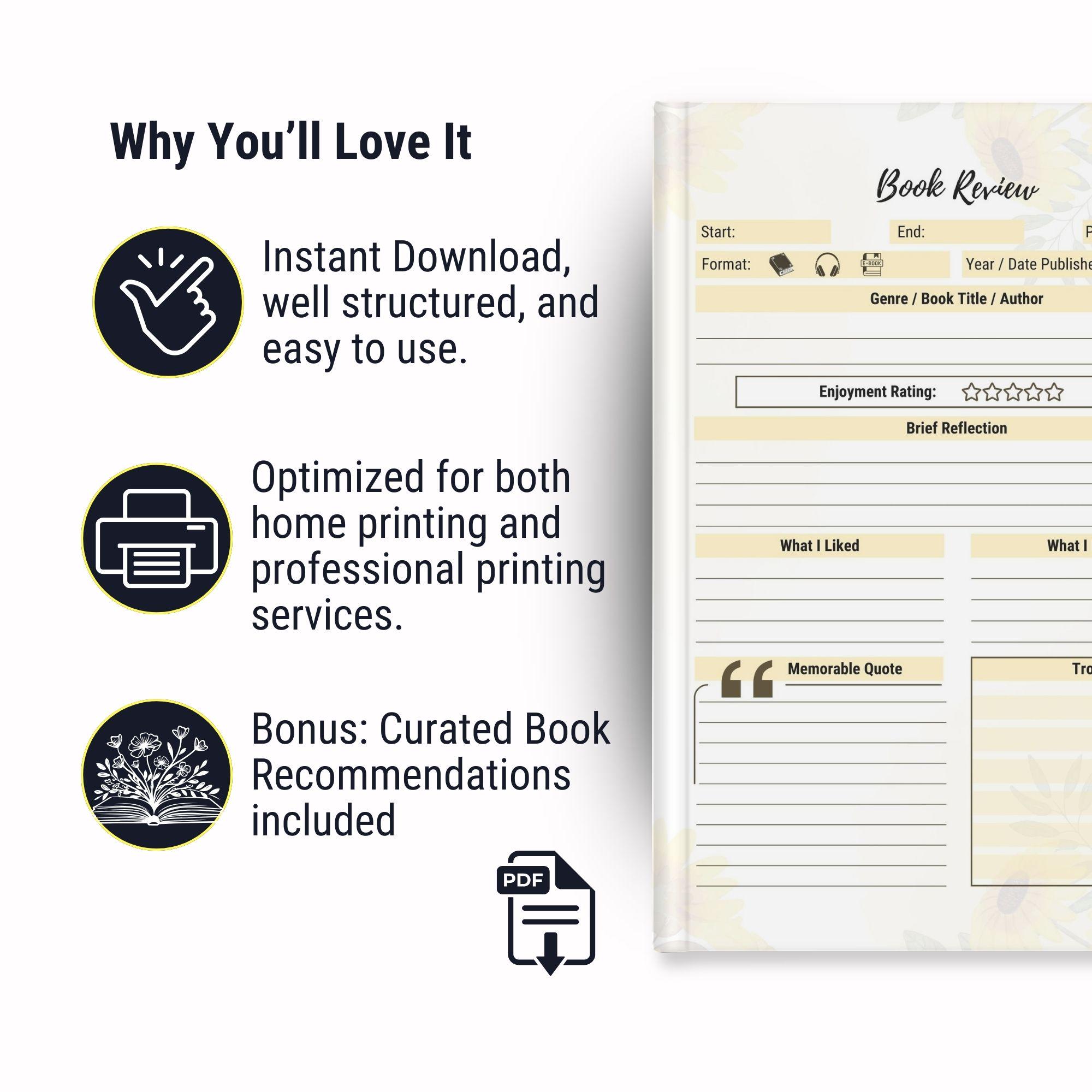 Printable Book Review PDF Template – 5 Colors, A4 & A5 Formats + Subtle ...