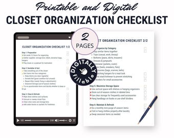 Liste de contrôle pour l'agenda de nettoyage des placards, guide de rangement et de désencombrement des vêtements, application d'annotation imprimable pour relooking de garde-robe, PDF à remplir