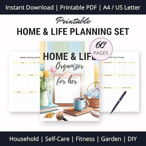 Bundle di modelli per l'organizzazione della casa e della vita, inserti per planner, tutto in uno stampabile, famiglia, cura di sé, fai da te, giardino, pianificazione dei pasti, fitness