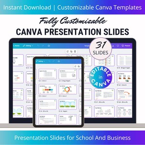 Fully Customizable Canva Presentation Template for School Projects, Business Presentations, Online Courses, Professional Training, 30 Slides