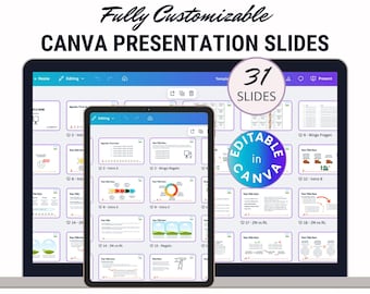 Fully Customizable Canva Presentation Template for School Projects, Business Presentations, Online Courses, Professional Training, 30 Slides