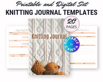Modèles de carnets de tricot, planification de projet créatif, carnet de notes modifiable Canva pour tricoteurs, carnet de bord, encarts PDF pour agenda, intérieur KDP 8,5 x 11