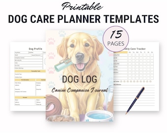 Soins canins, journal de dressage et de santé, dispositif de suivi d'activité pour chiens, carnet de bord pour compagnon canin, organisateur de gardiennage pour chien, PDF cadeau personnalisable