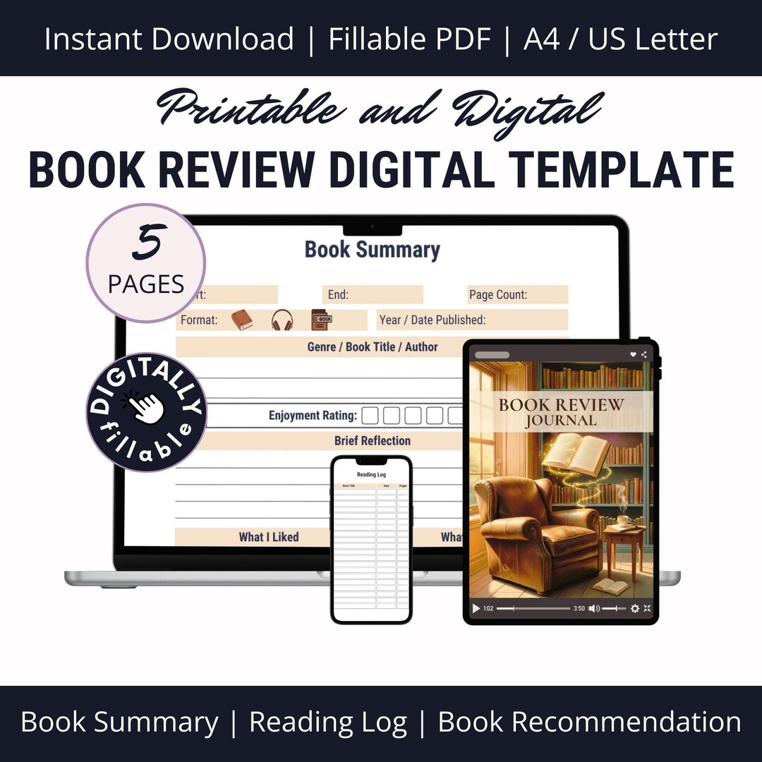 Digital Book Review and Reading Journal Template, Top Books ...