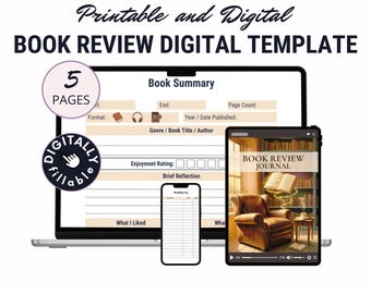 Digital Book Review And Reading Journal Template, Top Books Recommendation, Read Progress Tracker, Fillable PDF, Use On Any Annotation App