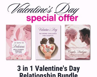 Pack relation Saint-Valentin : planificateur de repas gastronomiques romantiques, défi sans dépenses pour les couples, cahier d'exercices de communication efficace imprimable