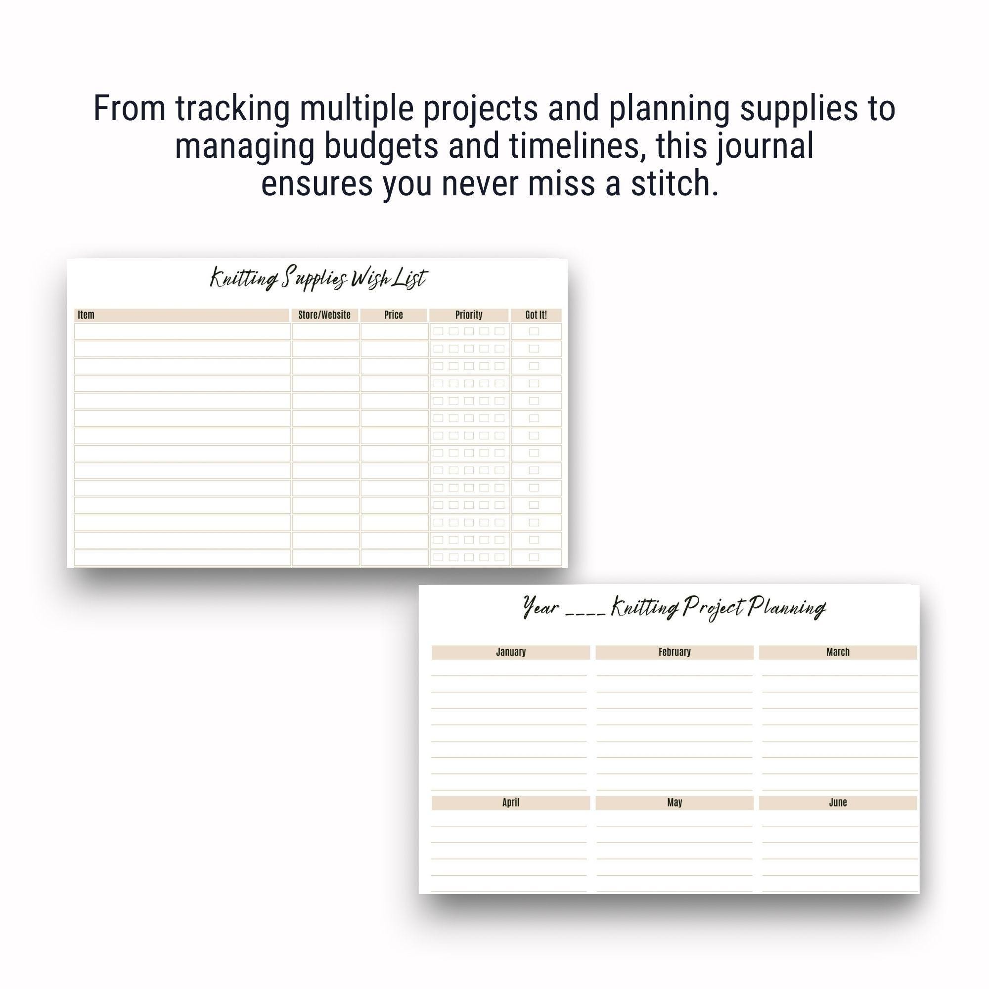 Knitting Planner and Journal Printable Landscape Templates, Craft ...