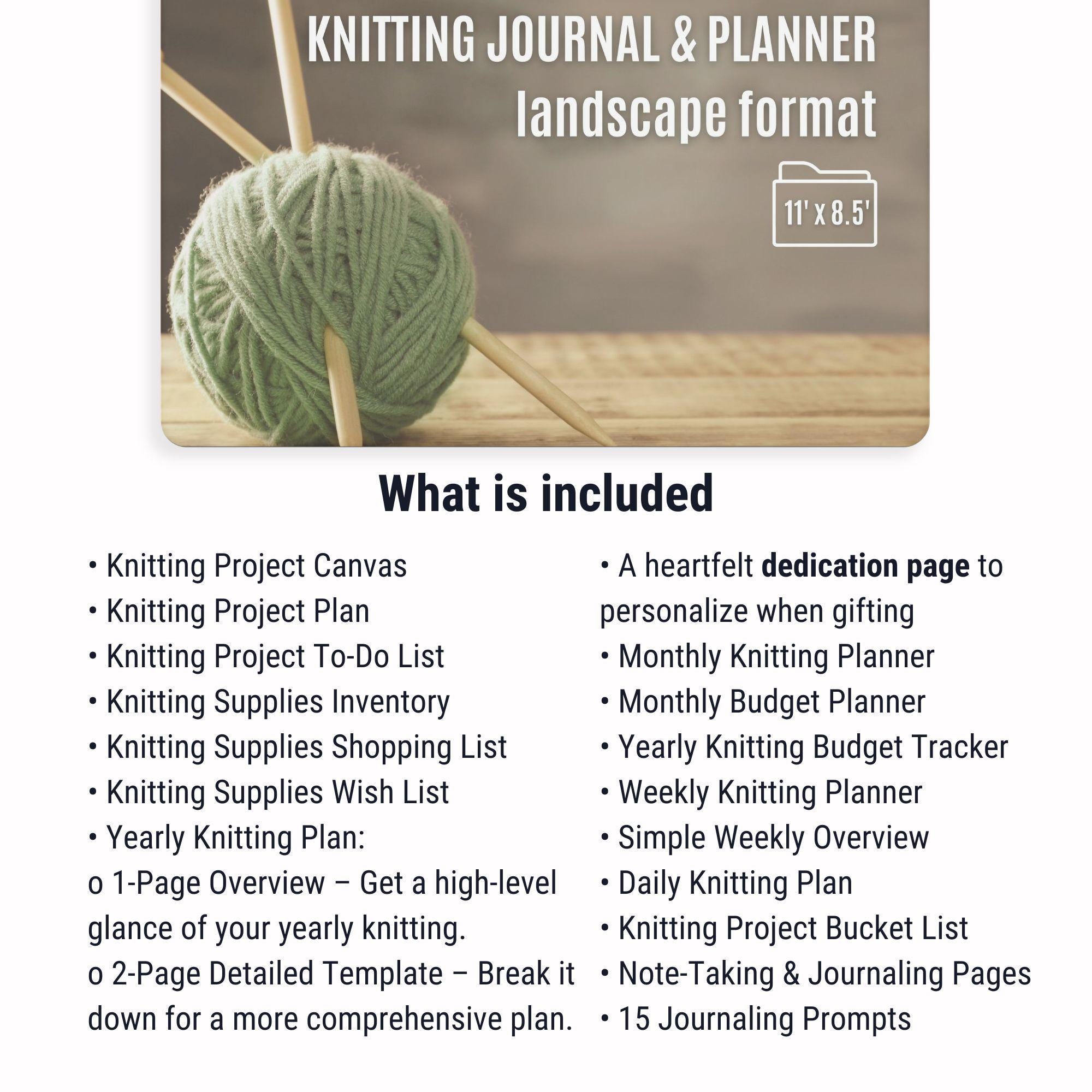 Knitting Planner and Journal Printable Landscape Templates, Craft ...