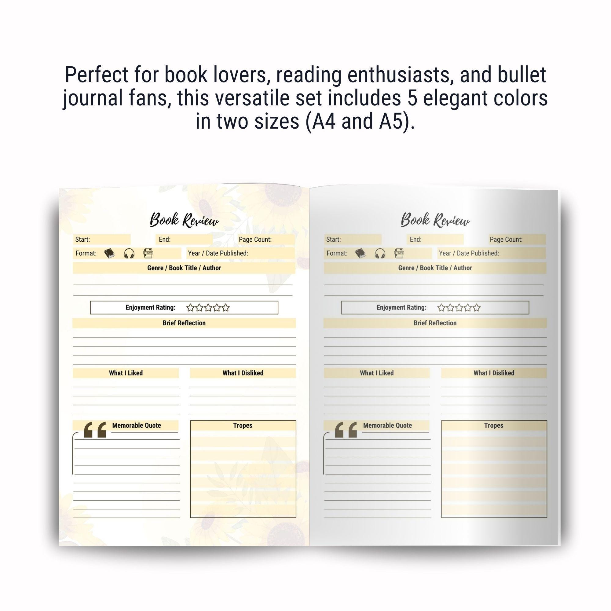 Printable Book Review PDF Template – 5 Colors, A4 & A5 Formats + Subtle ...