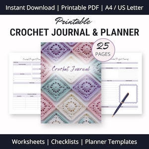 Agenda de Crochê Imprimível, Modelos de Planejamento de Projetos Artesanais 8,5 x 11 A4, Caderno de Presente para Crocheteiras, Diário de Bordo, Planejamento de Negócios Artesanais