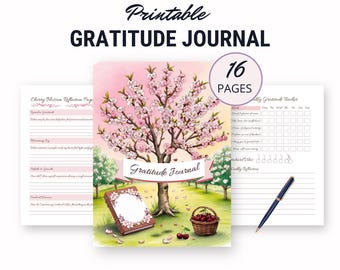 Gratitude Journal Printable for Resilience and Growth, Cherry Themed Personal Journey Notebook, New Beginning, Celebrate Life, Customizable