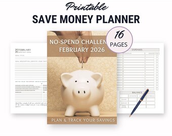 Planificateur de défis sans dépenses, calendrier budgétaire de 28 jours, feuille de économies hebdomadaire imprimable, suivi quotidien du mois d'achats bas, modèle PDF, février 2026