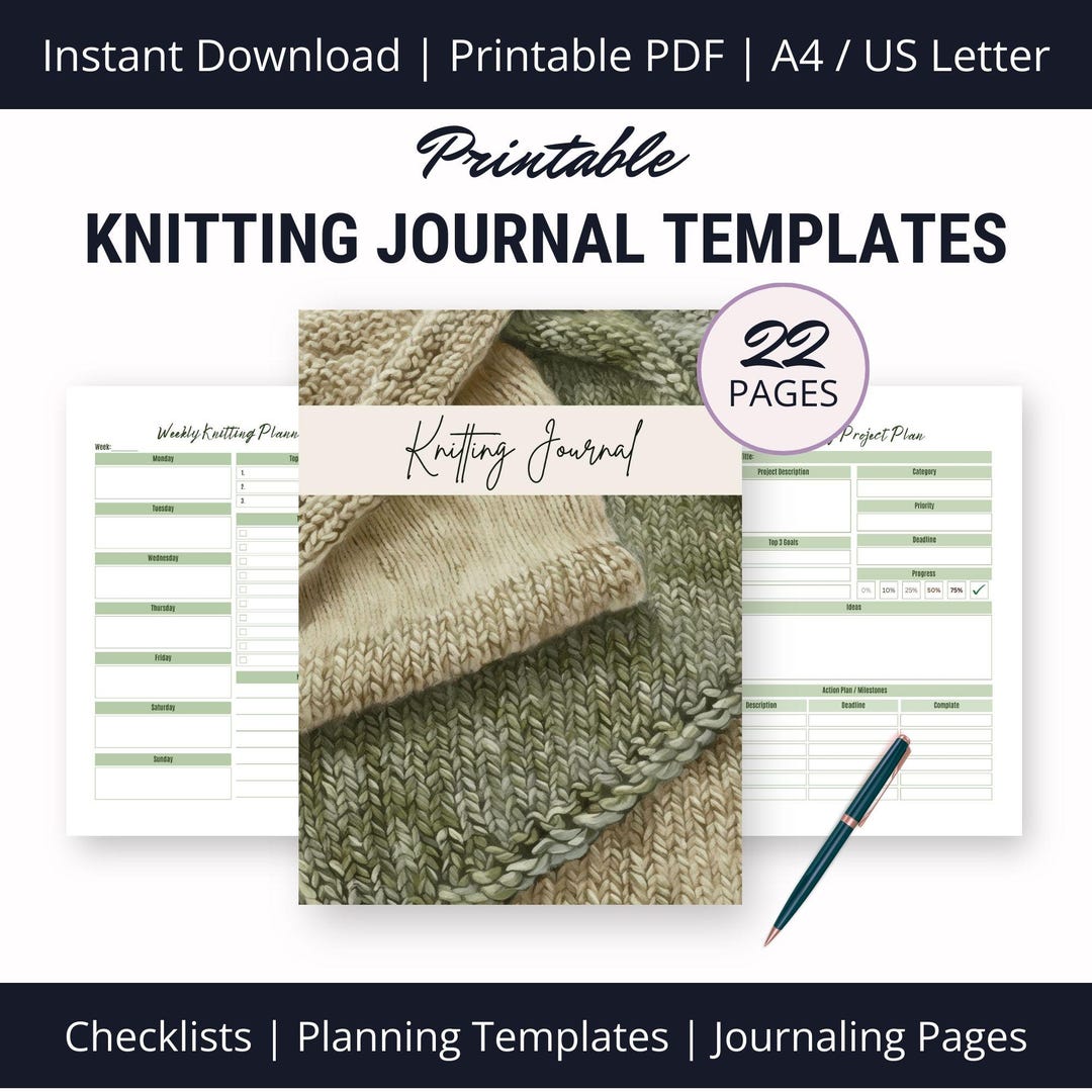 Knitting Journal and Planner Inserts, Printable Craft Project Planning ...