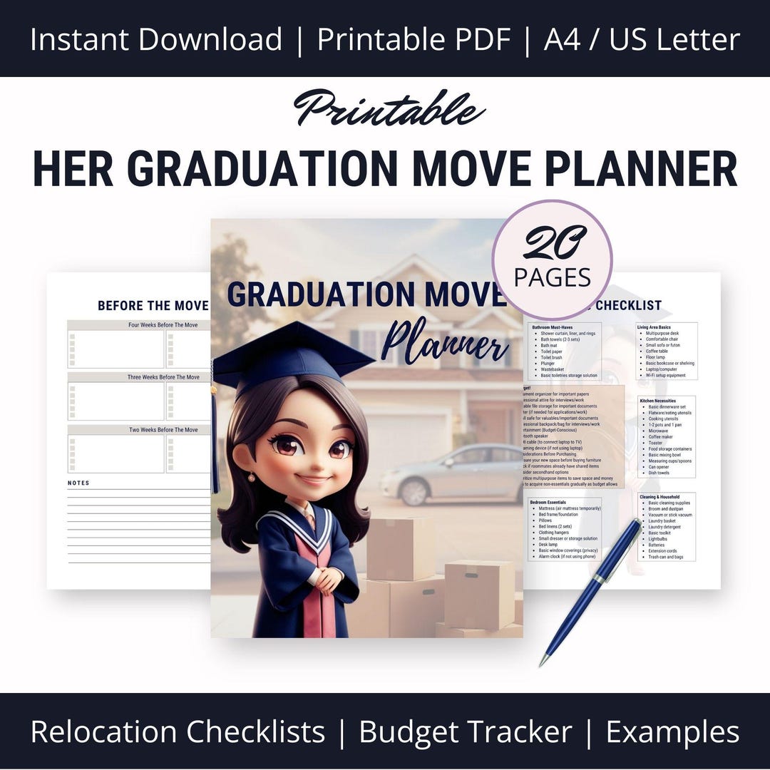 Graduation Move Planner Inserts Printable PDF, Move in New Home ...
