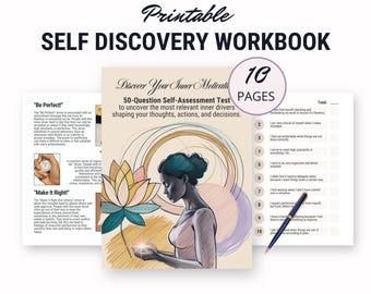 50-vragentest voor zelfkennis en reflectie, zelfontdekking Afdrukbare sjablonen voor persoonlijke groei, mindfulness, motivatiedagboek