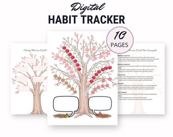 Suivi numérique des habitudes quotidiennes, fichier PDF amusant et engageant sur le thème de la cerise à remplir numériquement pour créer et suivre des habitudes positives, guide de réflexion