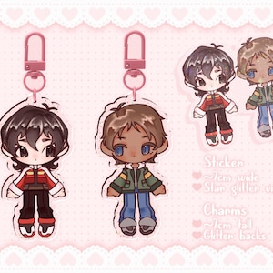 Keith / Lance Voltron Charms and Sticker ୨୧ 3 Inch Glitter Charm Keychain - Glitter Vinyl Sticker