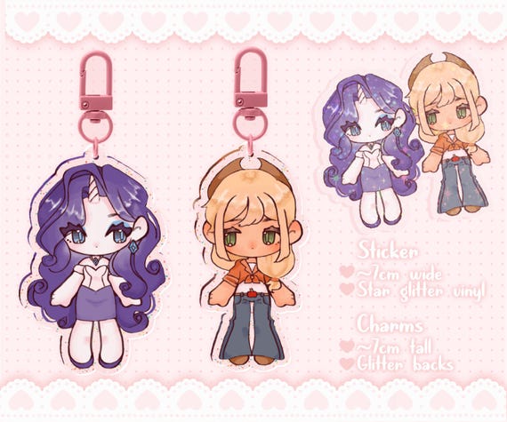 Rarity / AppleJack Mlp Charms and Sticker ୨୧ 2.5 Inch Glitter Charm Keychain - Glitter Vinyl Sticker
