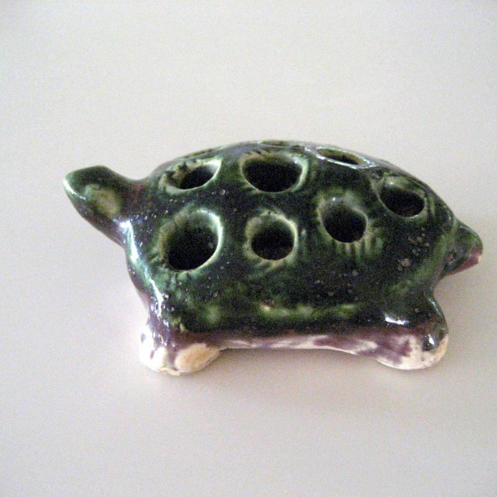 Vintage Ceramic Turtle Flower Frog Japan Etsy