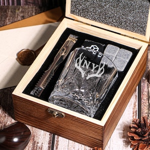 Custom Whiskey Set,Personalised Whiskey Glass Set With Wooden Box,Whiskey Glass Gift Set,Whiskey Stone Box,Whiskey Gifts For Him Dad Husband