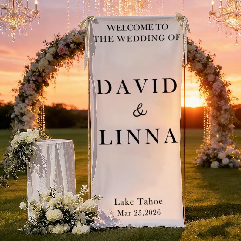 Custom Linen Wedding Welcome Sign, Boho Fabric Banner, Personalized ...