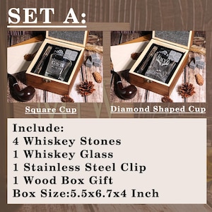 Personalized Whiskey Glass Set With Wooden Box,Whiskey Stone Box,Barware Gift Set for Whiskey Lovers,Groomsman Gifts,Gift For Dad Husband