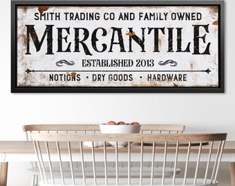 Vintage Mercantile Canvas Wall Art – Personalized General Store Sign with Family Name & Established Date