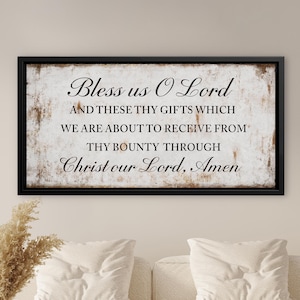 Bless Us O Lord Prayer Canvas – Rustic Christian Dining Room Wall Art – Catholic Grace Before Meals Sign – Religious Farmhouse Decor