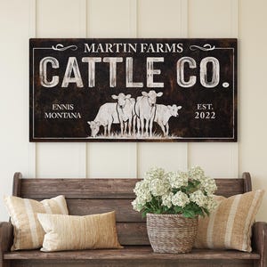 Custom Ranch Name Sign | Personalized Cattle Co. Farmhouse Wall Art | Rustic Barn & Cow Decor for Home or Ranch