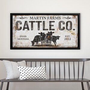 Farmhouse Cattle Co. Sign | Personalized Ranch Wall Art | Rustic Farmhouse Barn Decor | Custom Cow Family Name Sign for Home or Farm