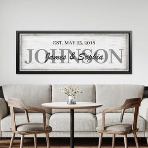 Custom Family Name Canvas Sign | Personalized Couple Names & Est Date Wall Art | Anniversary Gift for Home Decor | Two Design Options