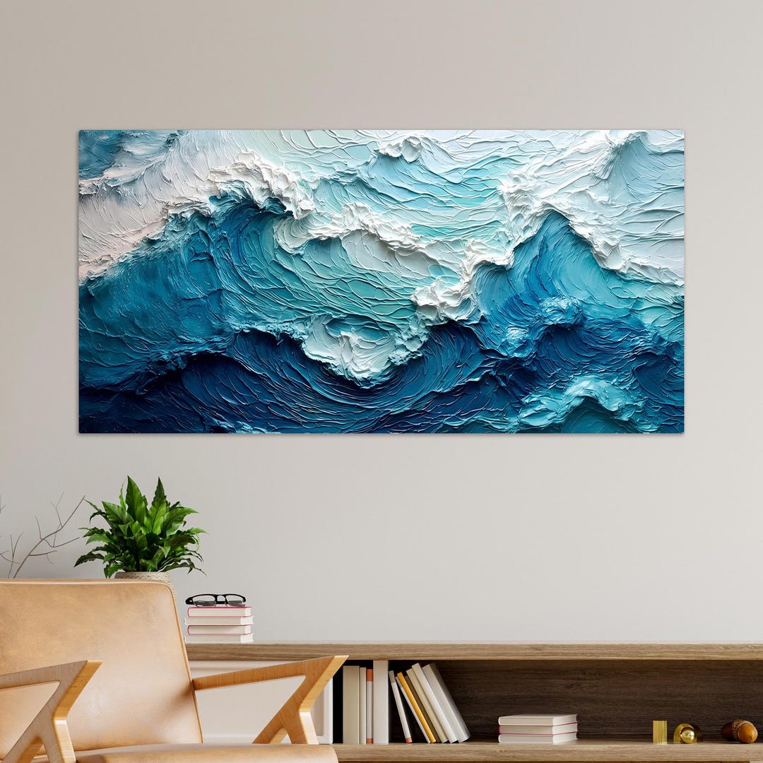 Ocean Wave Canvas Wall Art, Abstract Blue Sea Painting, Coastal Beach ...