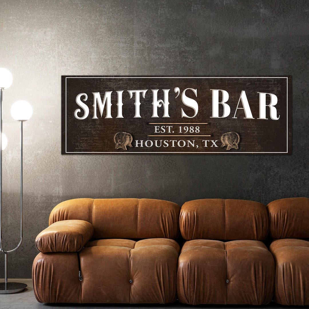 Personalized Bar Sign Canvas, Custom Family Bar Wall Art, Rustic Home ...