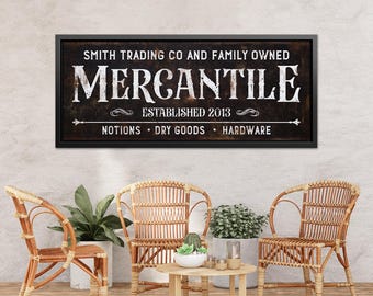 Personalized Mercantile Canvas Wall Art – Vintage General Store Sign with Family Name & Established Year