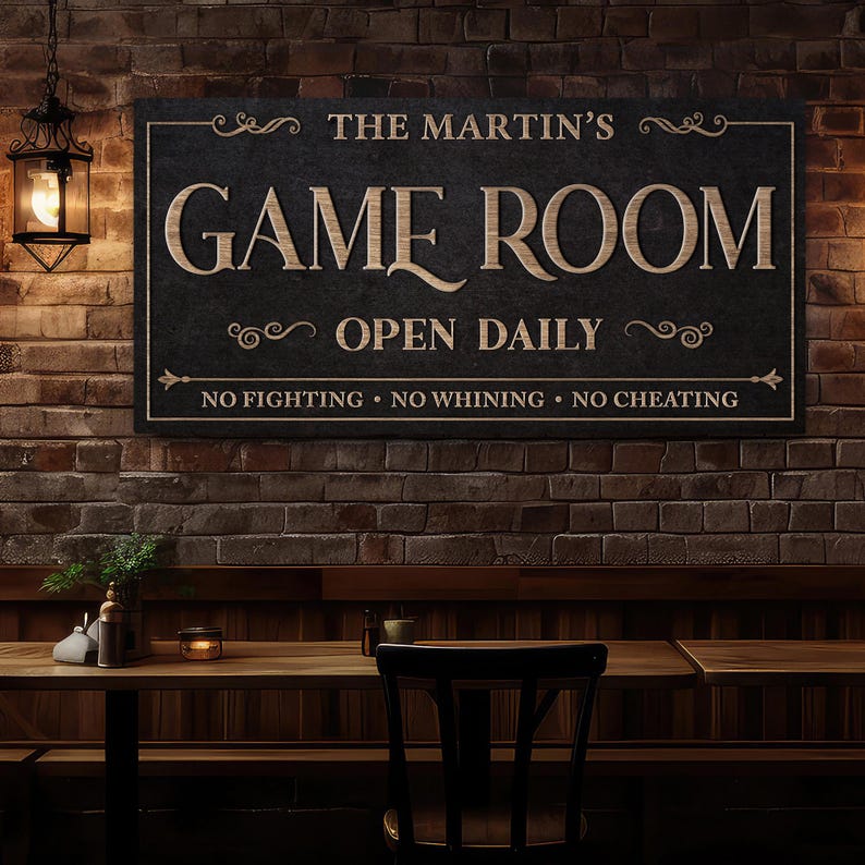 Custom Game Room Sign – Open Daily Wall Art With Rules – Personalized ...