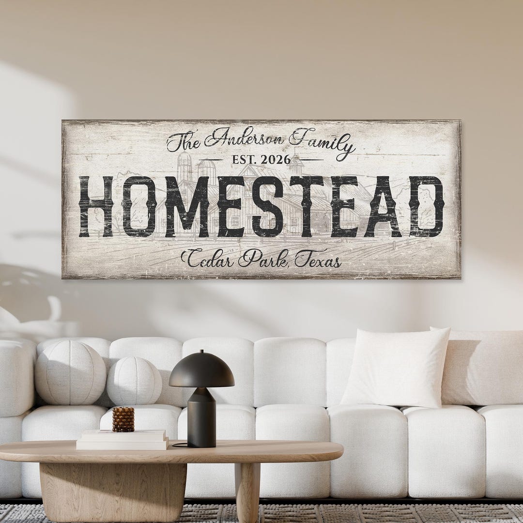 Personalized Homestead Sign Canvas Wall Art, Custom Family Name ...